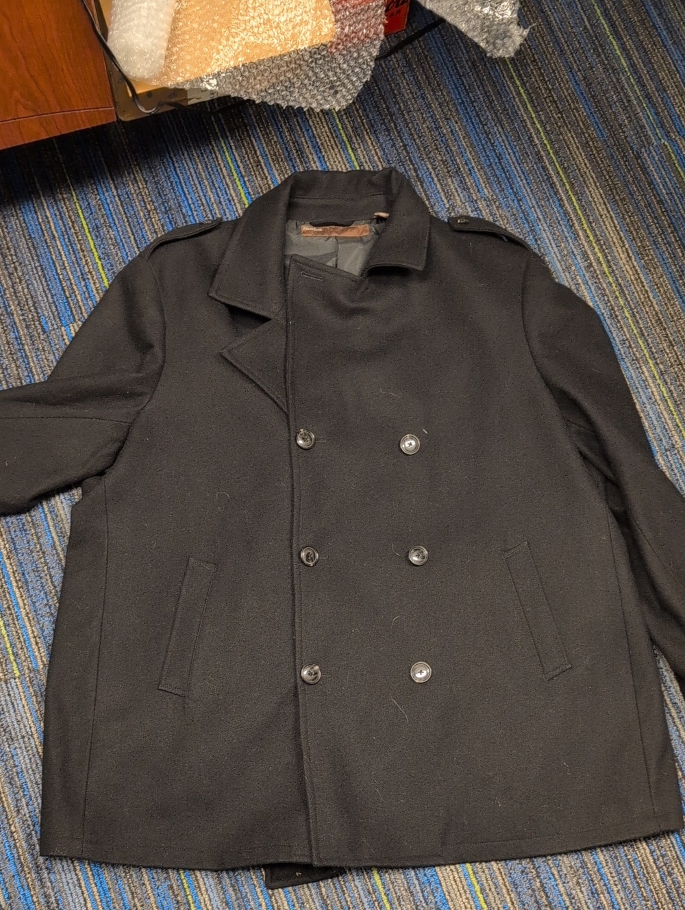 Perry Ellis Men's Black Double-Breasted Pea Coat